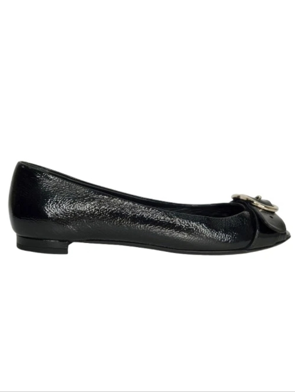 Gucci Salandia Black Patent Leather GG Peep-Toe Flats